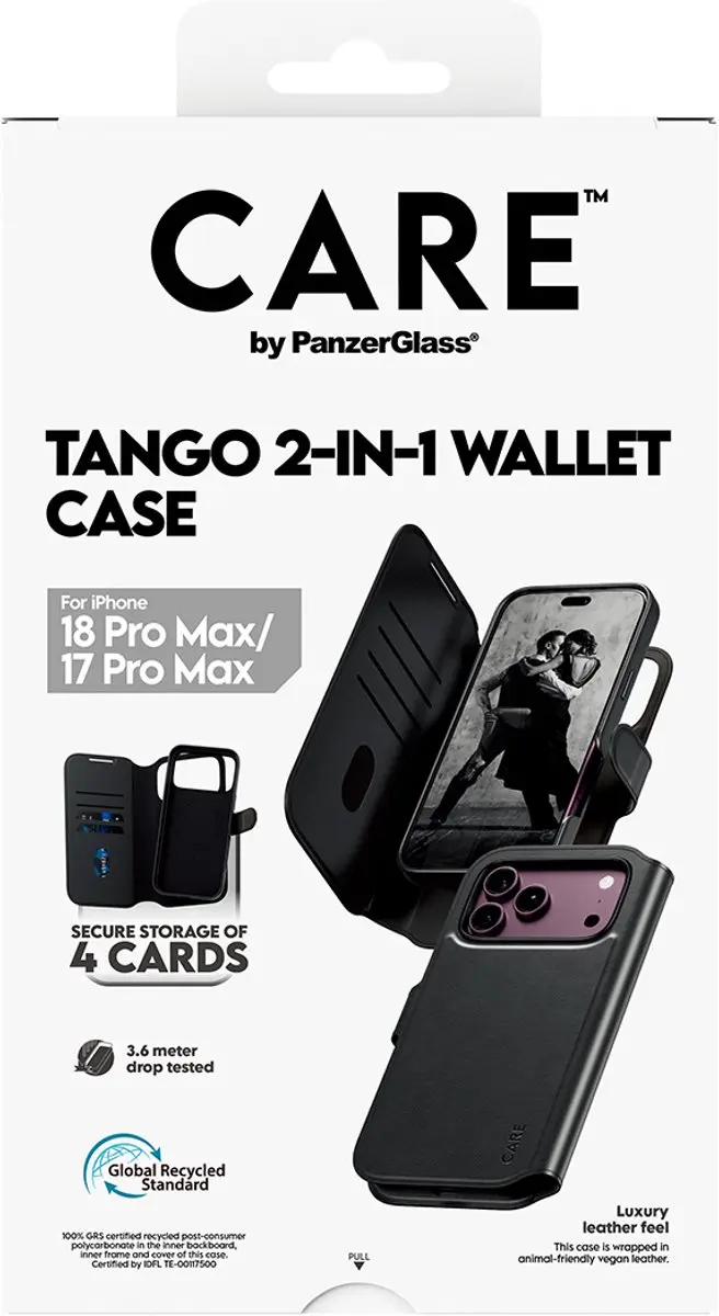 Apple CARE Tango 2in1 Black Wallet Case - iPhone 15 Pro Max - Transparant