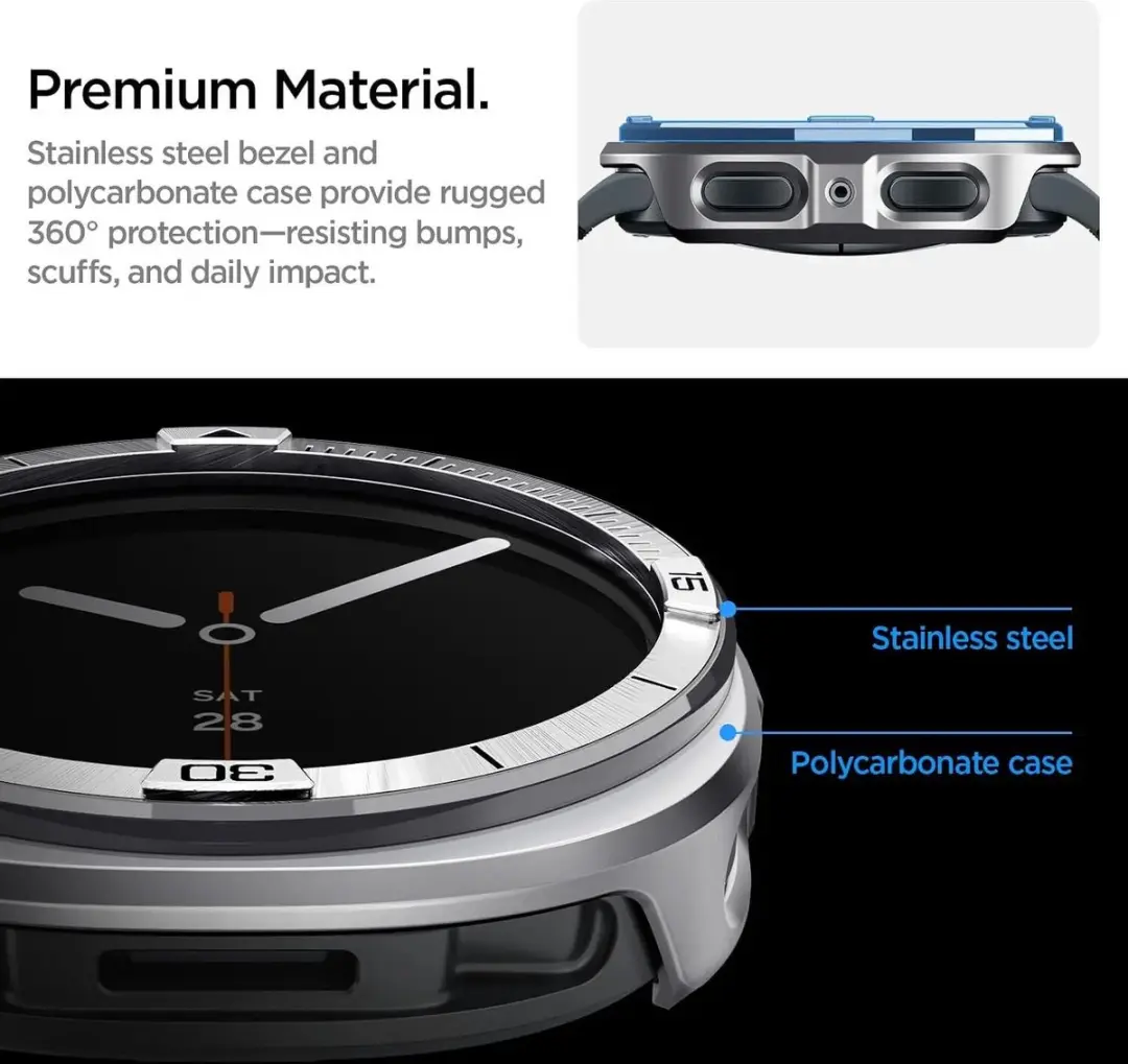 Spigen Bezel Tune Pro Randbeschermer - Samsung Galaxy Watch 8/9 44mm - Zilver