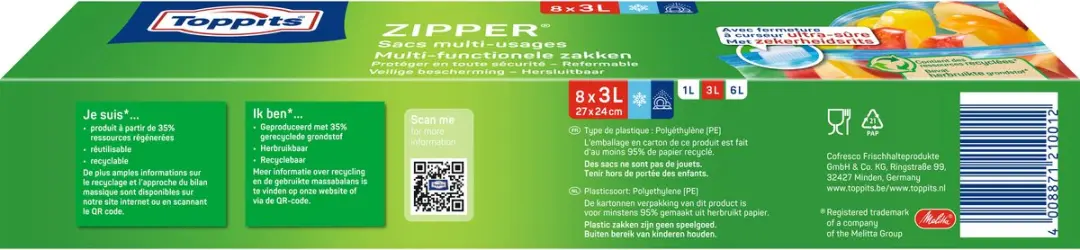 Toppits Ritssluiting Multifunctionele Zakken 3L - 8 Stuks