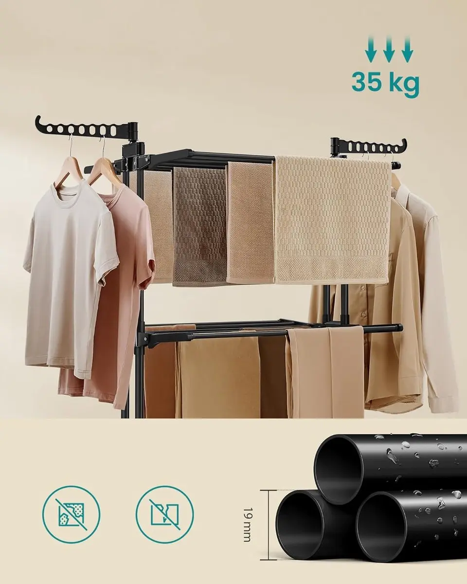Songmics LLR701B01 Droogrek 4 Niveaus - 63,5x128x173cm - Inktzwart - afbeelding 4 van 6
