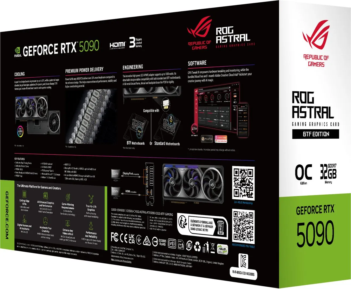 ASUS ROG-ASTRAL-RTX5090-O32G-Gaming GeForce RTX 5090 32GB - Zwart