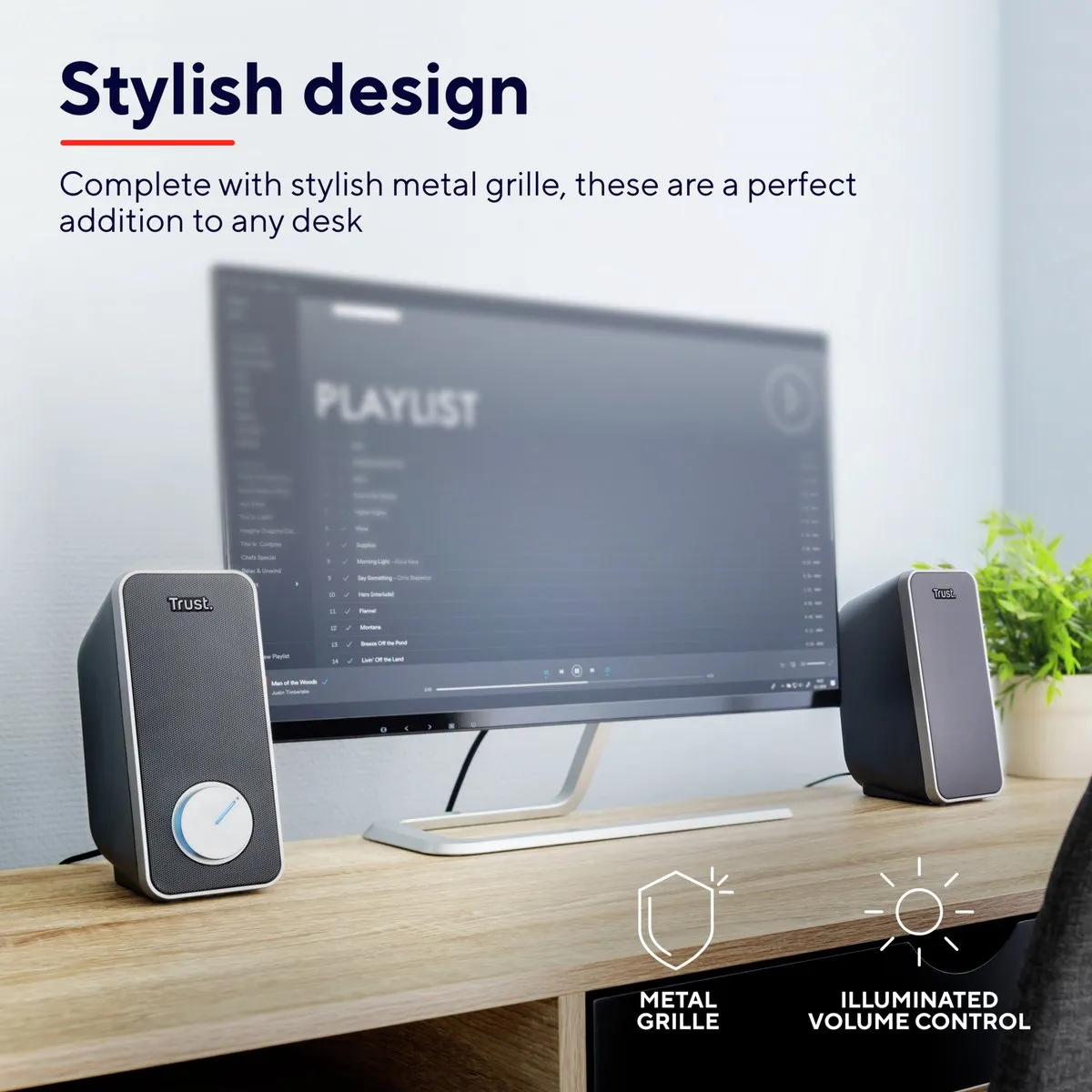 Trust Arys 2.0 PC Luidsprekerset - 2.0 Luidsprekers – USB Luidsprekers – Luidsprekers met USB – 14 W RMS – Zwart