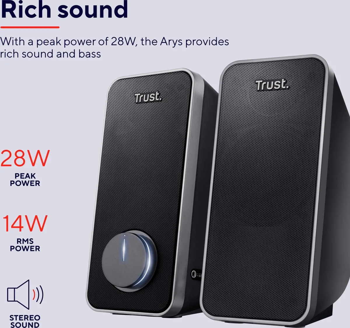 Trust Arys 2.0 PC Luidsprekerset - 2.0 Luidsprekers – USB Luidsprekers – Luidsprekers met USB – 14 W RMS – Zwart