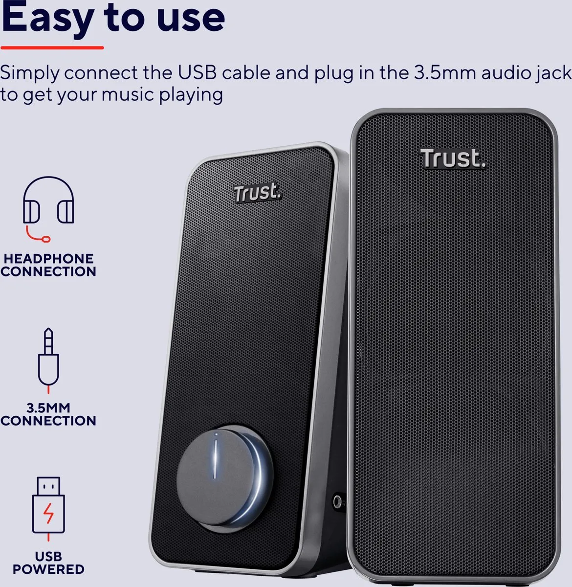 Trust Arys 2.0 PC Luidsprekerset - 2.0 Luidsprekers – USB Luidsprekers – Luidsprekers met USB – 14 W RMS – Zwart