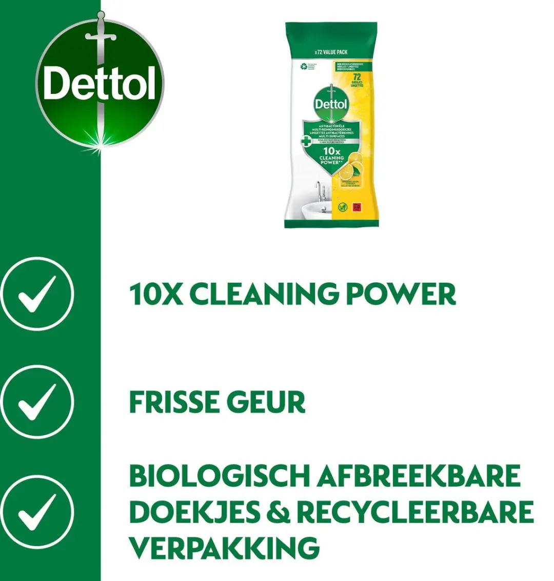 Dettol Schoonmaakdoekjes Power & Fresh Citrus - 72 Stuks - afbeelding 6 van 6