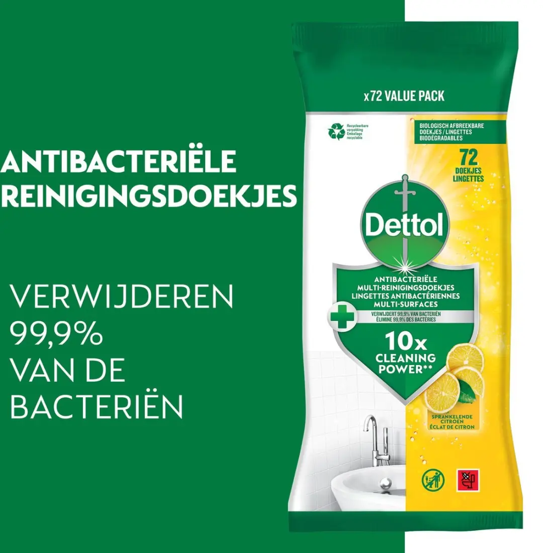 Dettol Schoonmaakdoekjes Power & Fresh Citrus - 72 Stuks