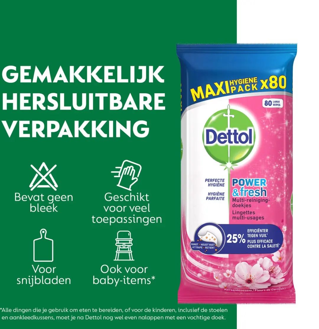 Dettol Schoonmaakdoekjes Power & Fresh Kersenbloesem - 80 Stuks
