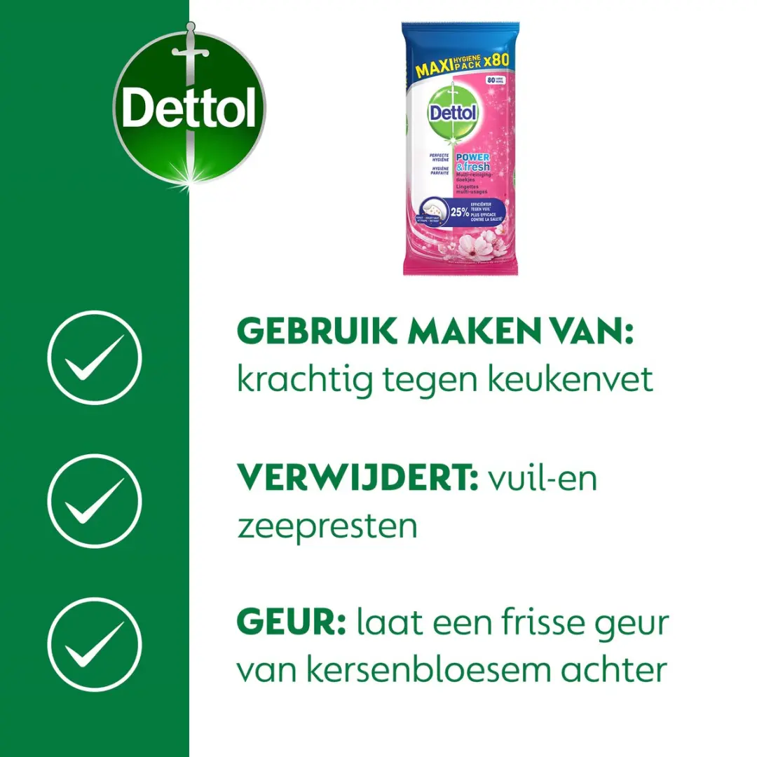 Dettol Schoonmaakdoekjes Power & Fresh Kersenbloesem - 80 Stuks