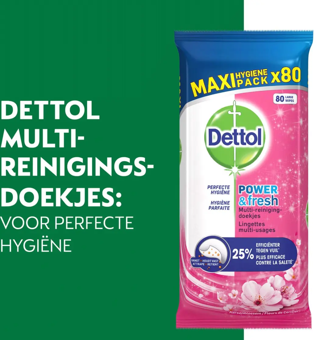 Dettol Schoonmaakdoekjes Power & Fresh Kersenbloesem - 80 Stuks