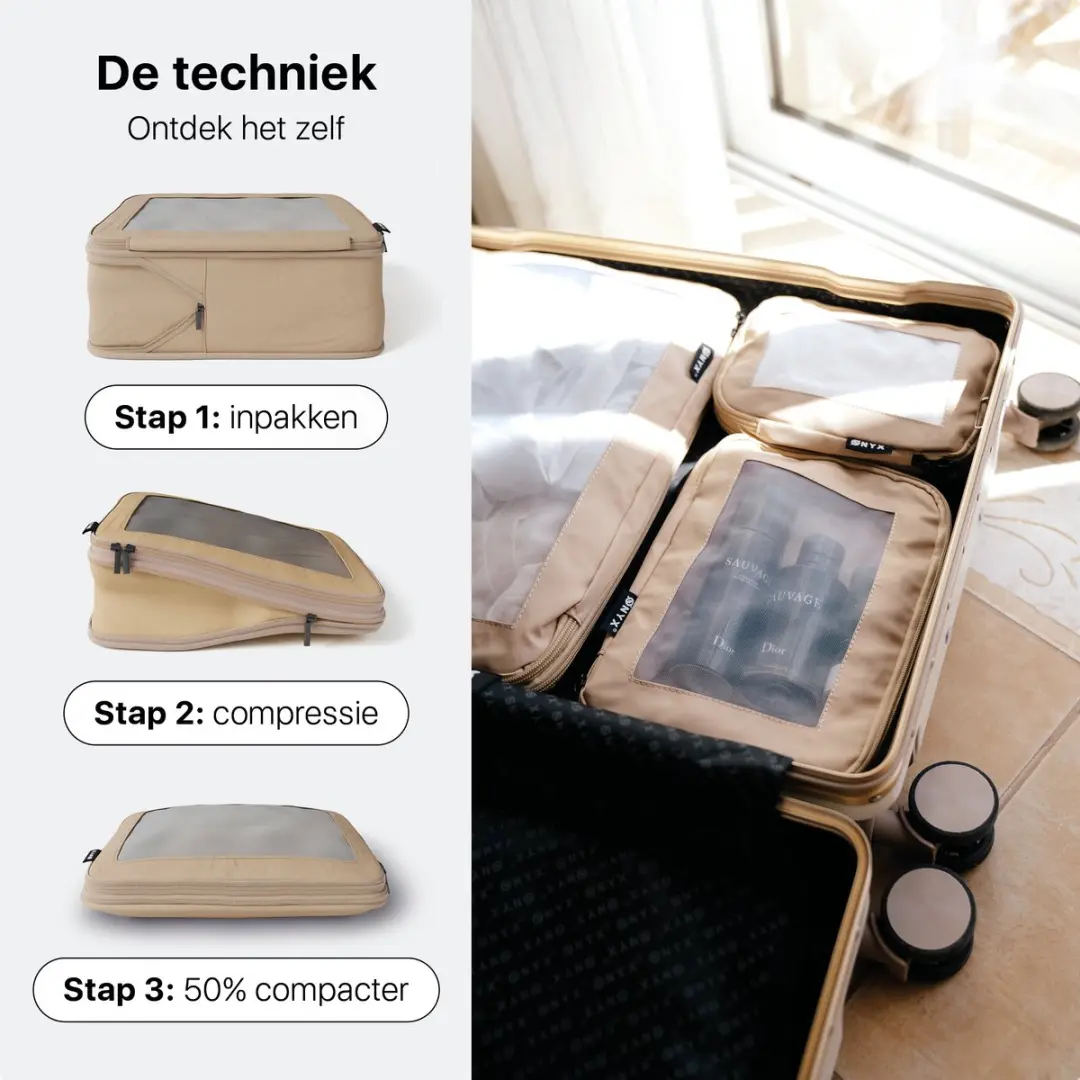 ONYX Compressie Packing Cubes 5-delig - Beige - afbeelding 6 van 6