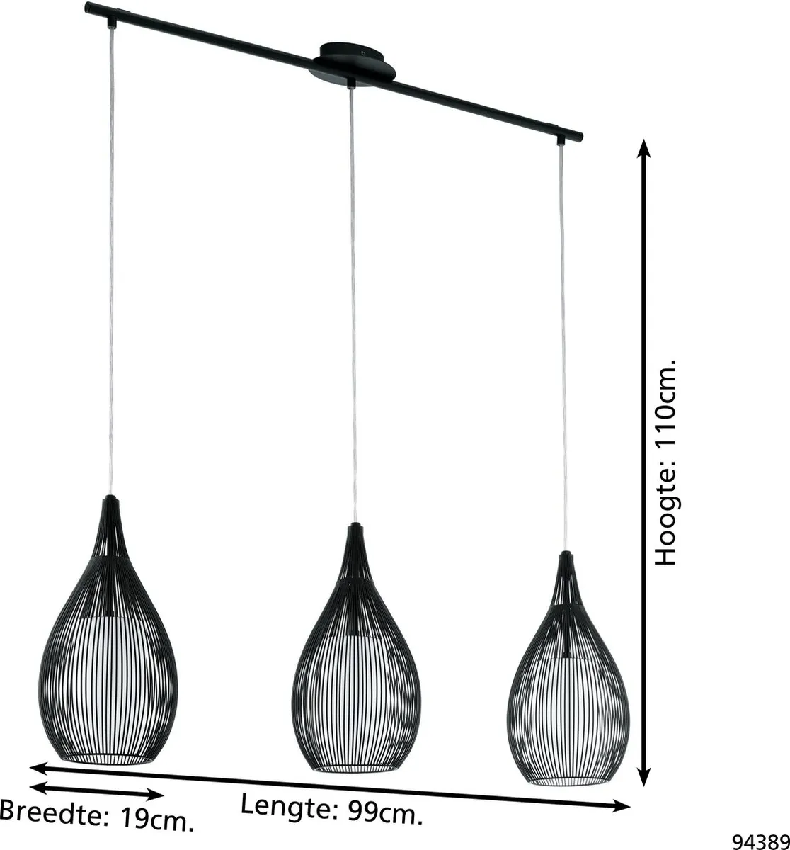 Eglo Razoni Hanglamp E27 - 3 Lichtpunten - 99cm - Zwart/Wit - afbeelding 6 van 6
