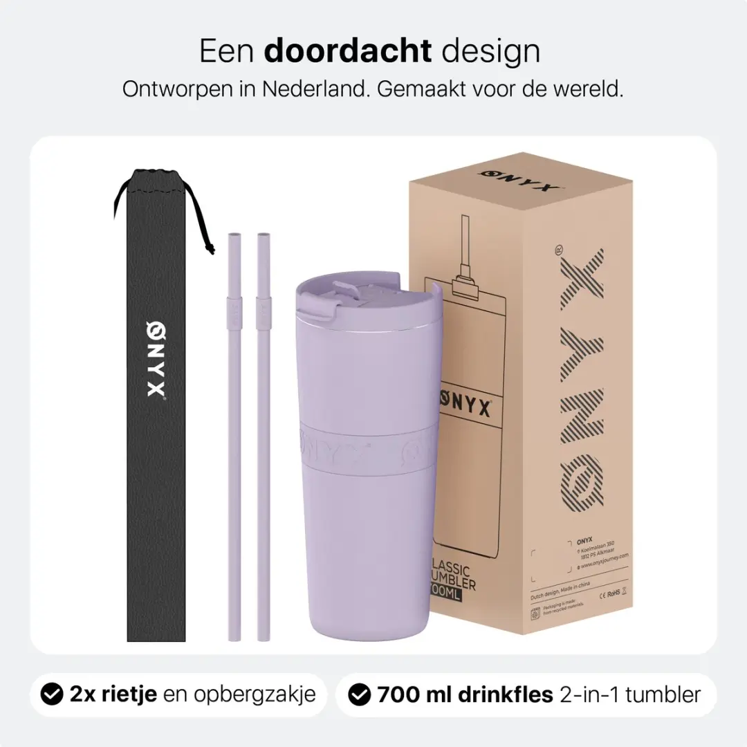 ONYX Drinkfles met Rietje 700ml - Pastel Purple