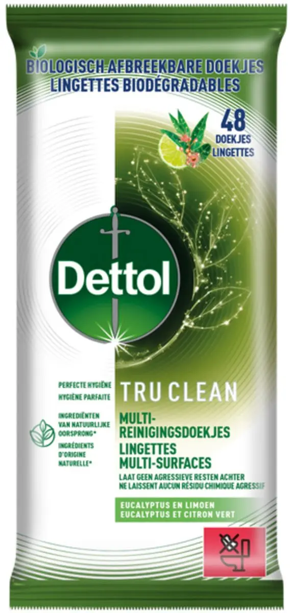 Dettol Tru Clean Reinigingsdoekjes Eucalyptus & Lime - 48 Stuks
