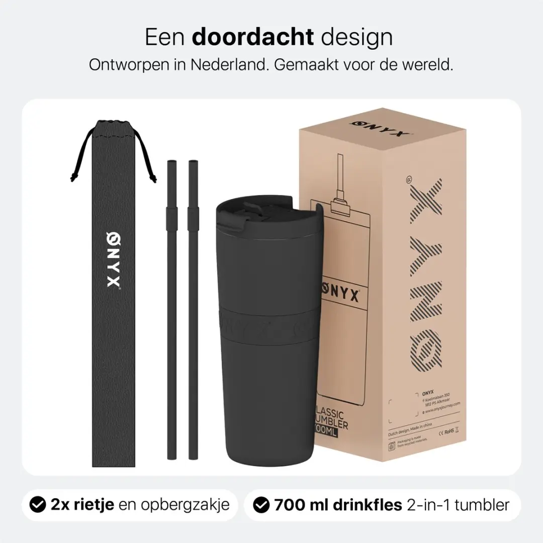 ONYX Drinkfles met Rietje 700ml - Onyx Black