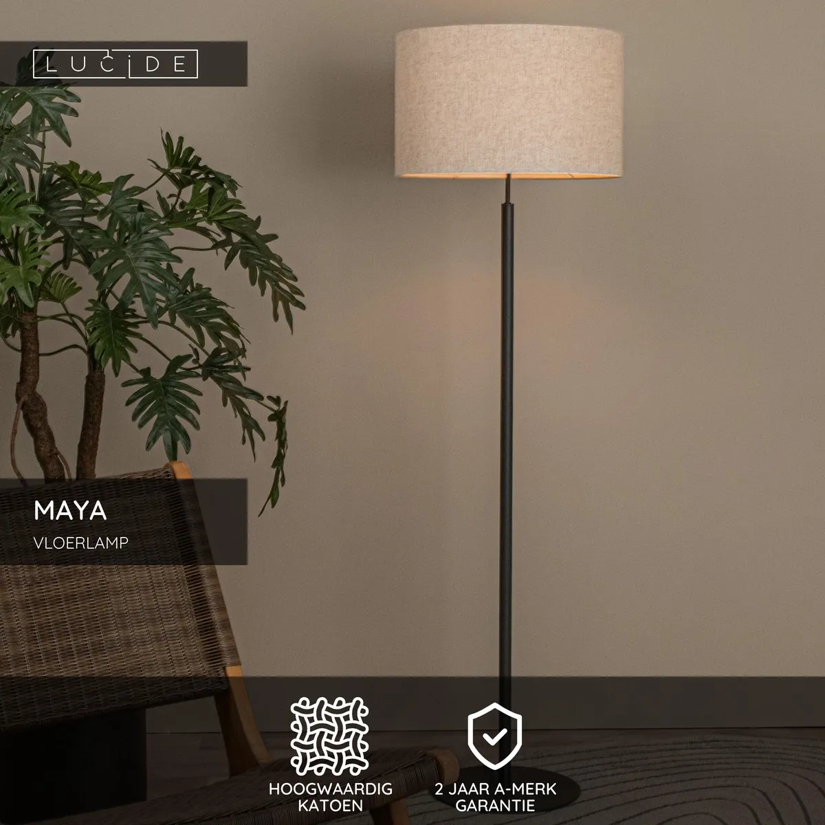 Lucide Maya Vloerlamp Ø45cm - Beige