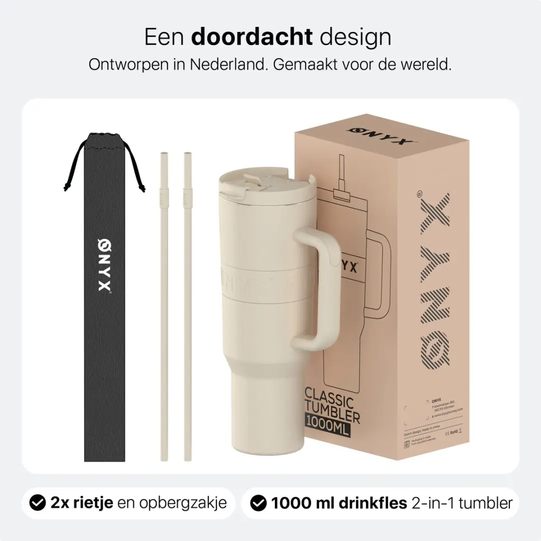 ONYX Drinkfles met Rietje 1L - Sand Beige