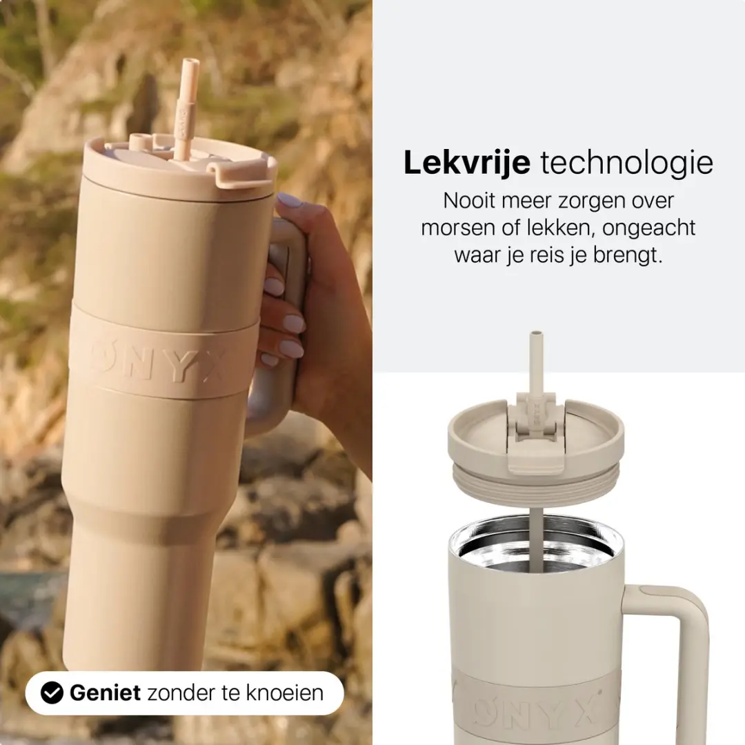 ONYX Drinkfles met Rietje 1L - Sand Beige