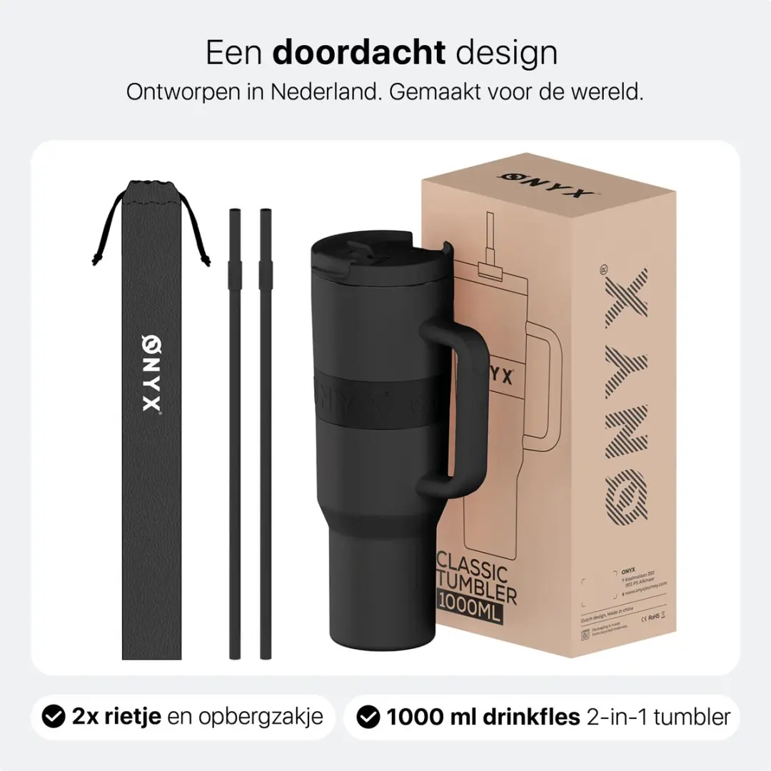 ONYX Drinkfles met Rietje 1L - Onyx Black