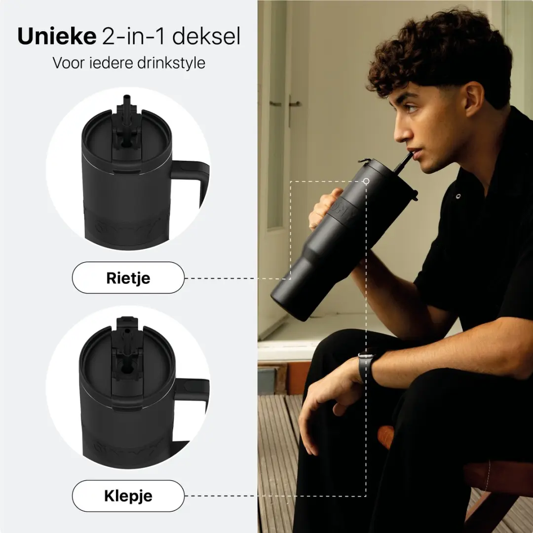 ONYX Drinkfles met Rietje 1L - Onyx Black - afbeelding 6 van 6