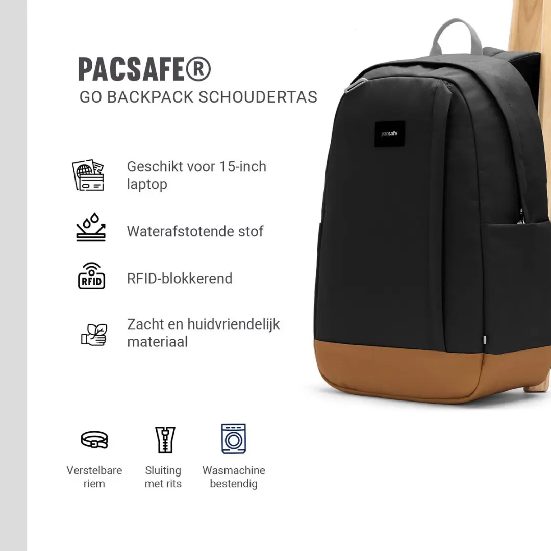 Pacsafe GO Rugzak 25L - Laptop 15 inch - Jet Black