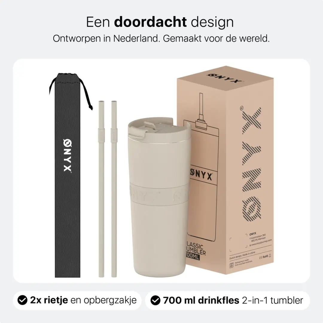 ONYX Drinkfles met Rietje 700ml - Sand Beige