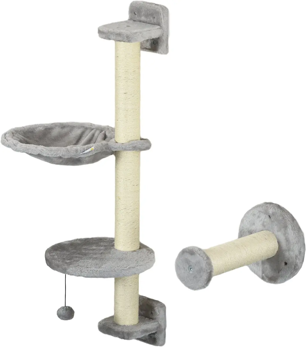 Pawhut Hangende Kattenplankset - 84,5 x 19 x 54cm - Grijs