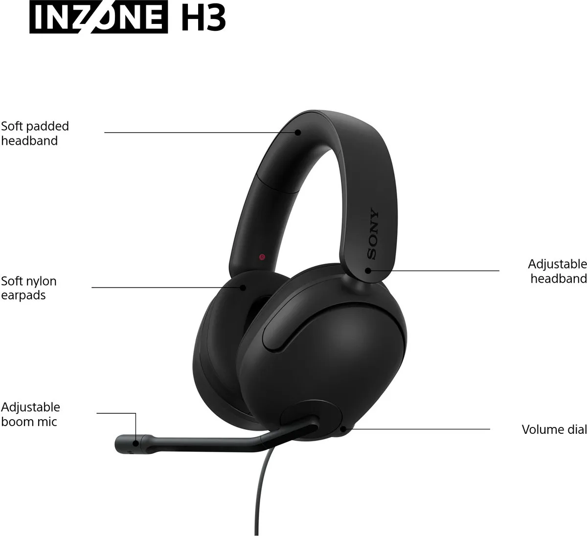 Sony INZONE H3 MDRG300B Gaming Headset - 40mm - Zwart