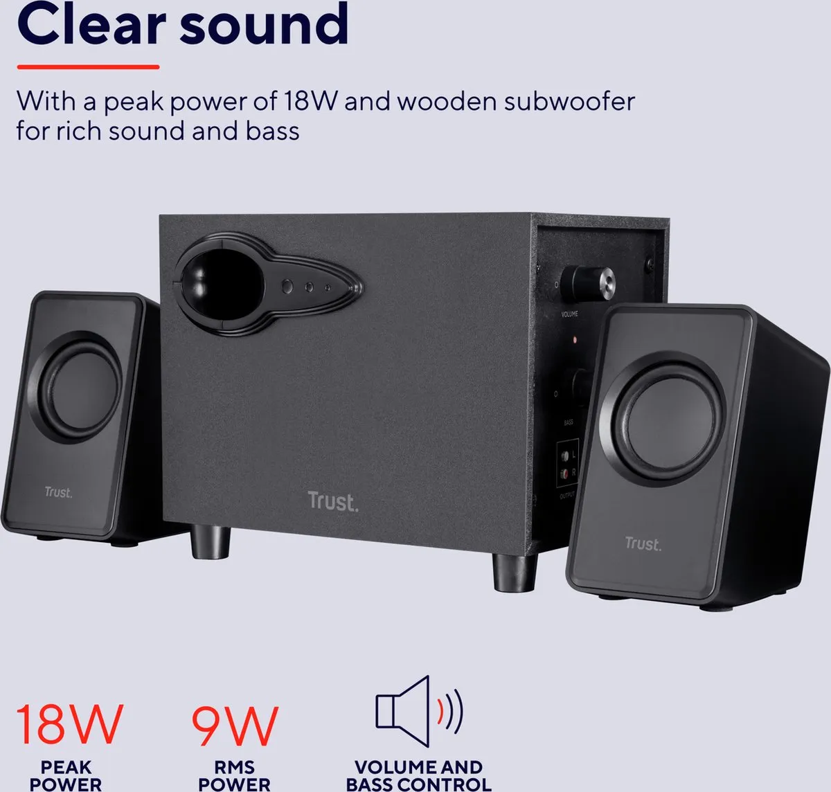 Trust Arys 2.1 Avora Luidsprekerset - 18W RMS - Zwart