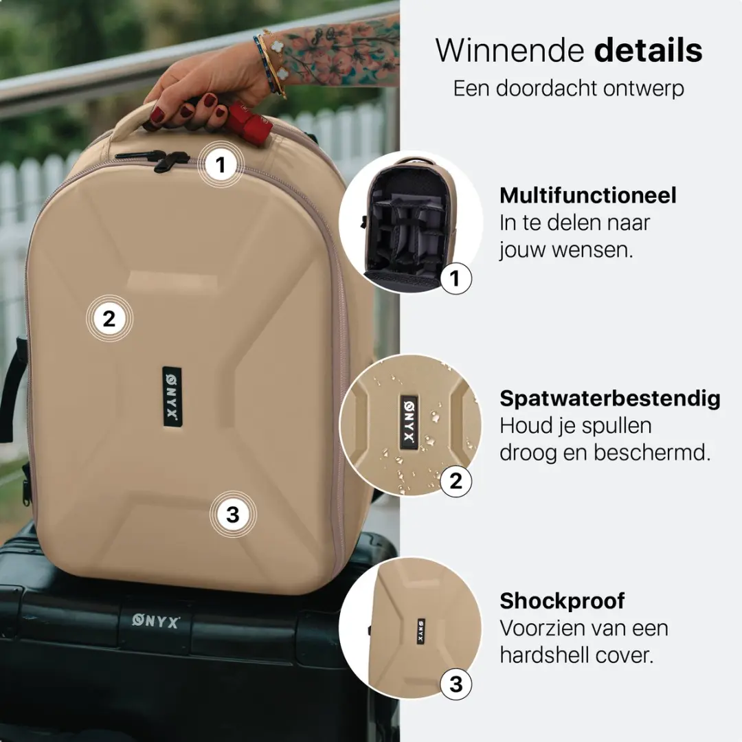 ONYX Cameratas Rugtas Beige - XL - 16 inch - 5 Lenzen - afbeelding 2 van 6