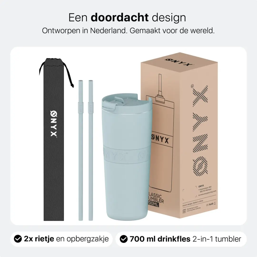 ONYX Drinkfles met Rietje 700ml - Pastel Blue - afbeelding 6 van 6