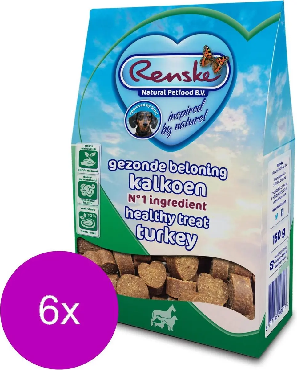 Renske Gezonde Beloning Hartjes Kalkoen - 6x150g - afbeelding 2 van 2