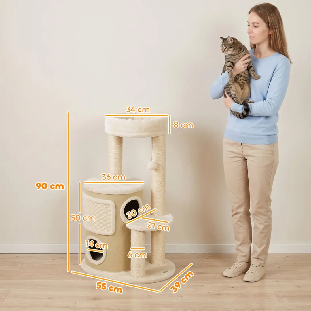 Pawhut Kattenboom - Beige 55x39x90cm
