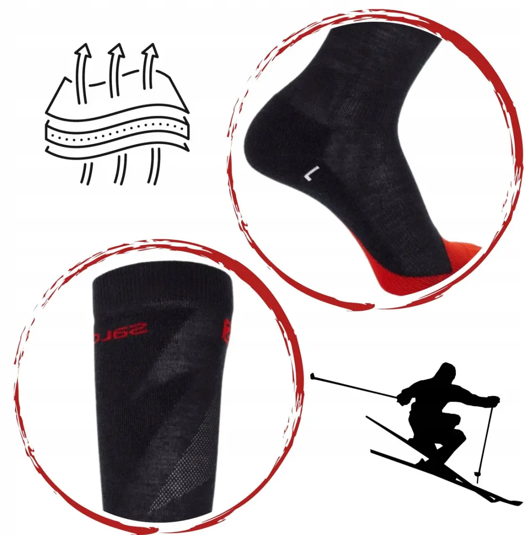 Salomon S/MAX Merino Skisokken 36-38 - Zwart/Racing Rood