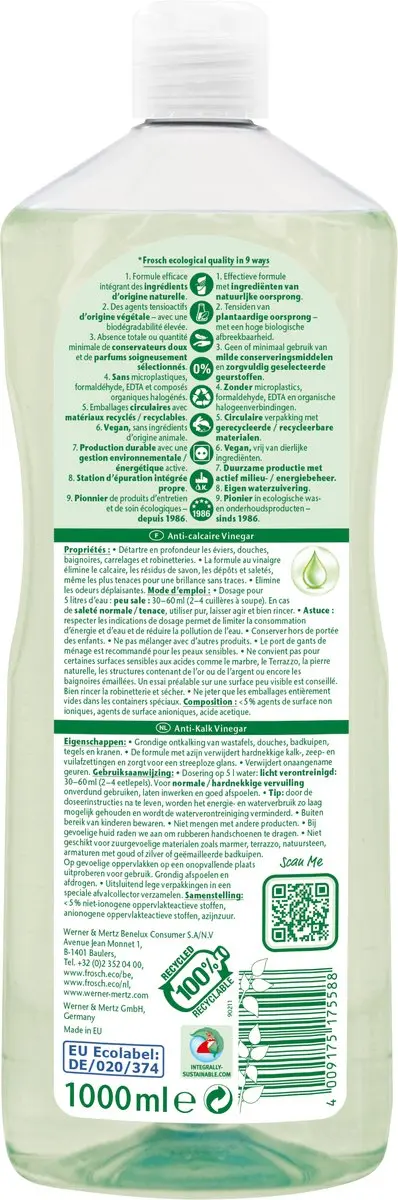 Frosch Anti-Kalkreiniger Azijn 10x1L - afbeelding 2 van 3