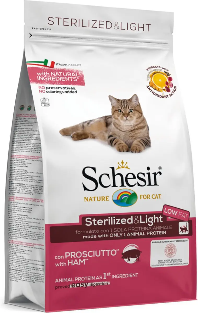 Schesir Cat Dry Sterilized & Light Ham Kattenvoer 400g