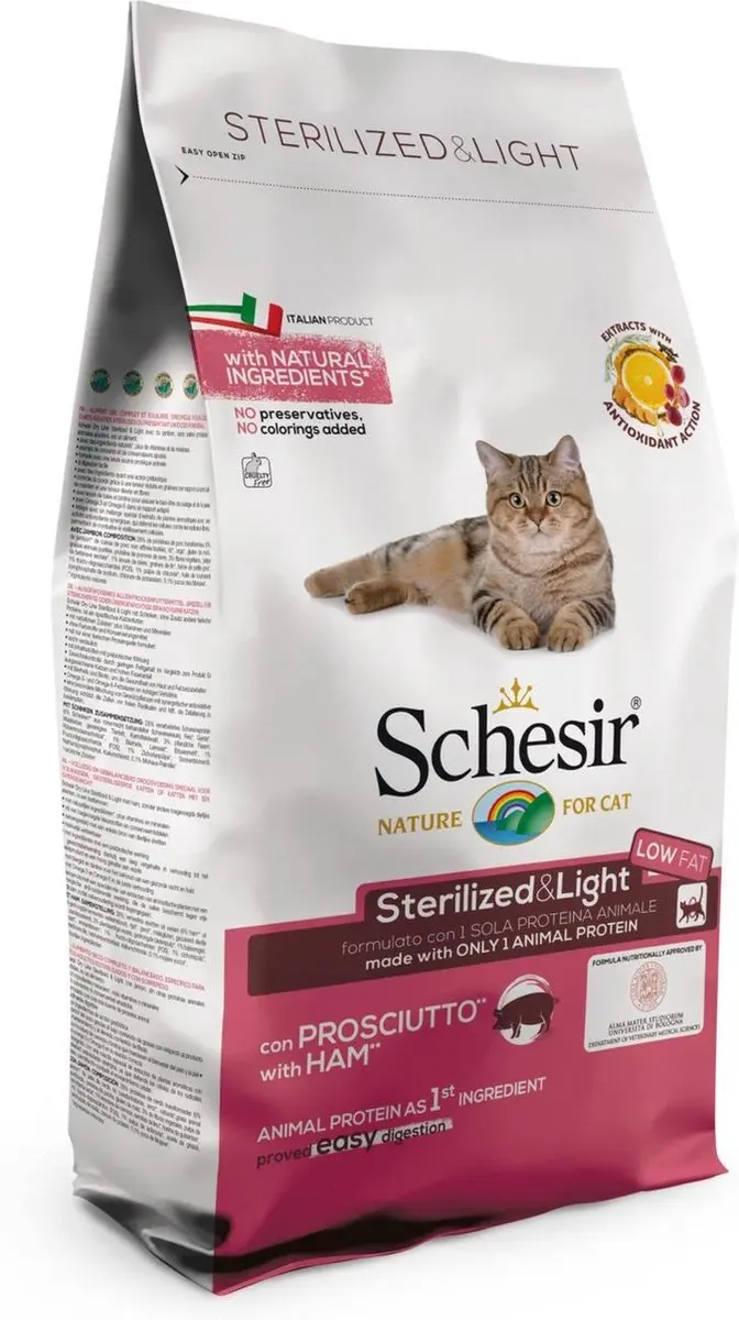 Schesir Cat Dry Sterilized & Light Ham Kattenvoer 400g