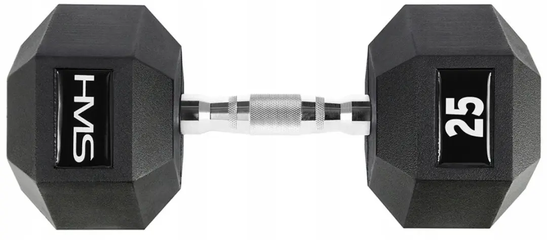 HMS HEX PRO Rubber Dumbbell 25kg - Zwart - afbeelding 6 van 6
