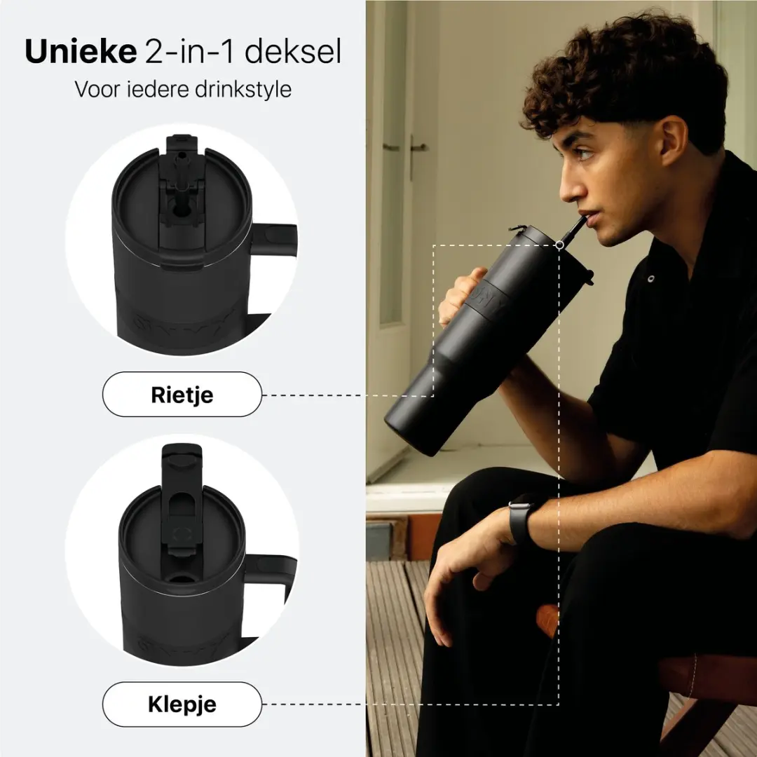 ONYX Drinkfles met Rietje 1.2L - Onyx Black - afbeelding 6 van 6