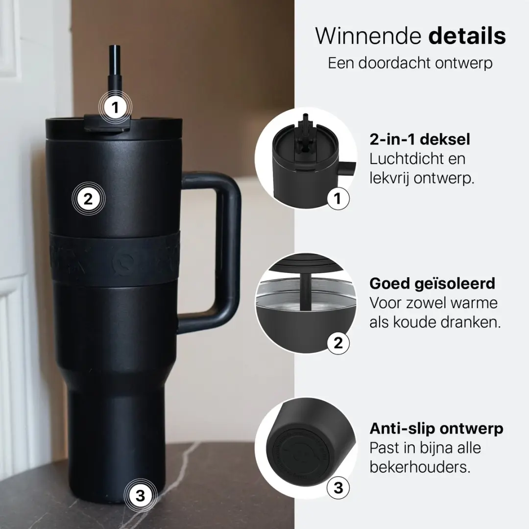 ONYX Drinkfles met Rietje 1.2L - Onyx Black