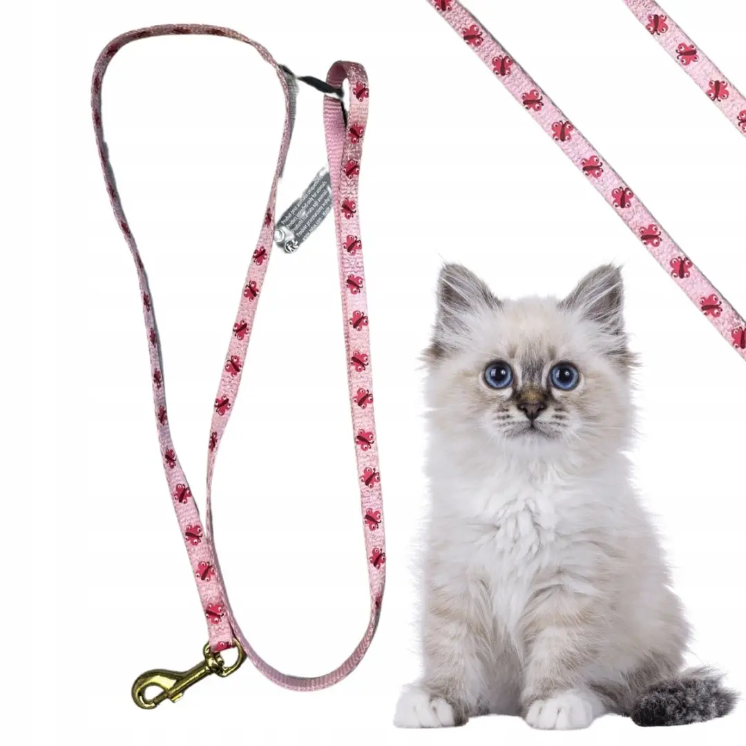 Zolux Roze Kattenlijn Nylon met Vlinders 1m