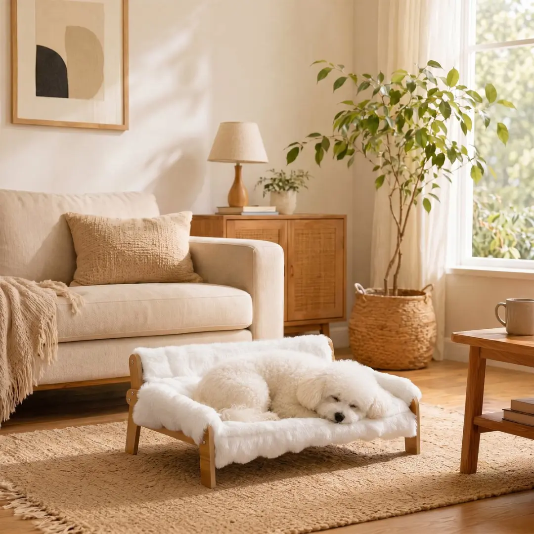 Pawhut Pluche Hondenbed MDF 70x47x30cm - Wit