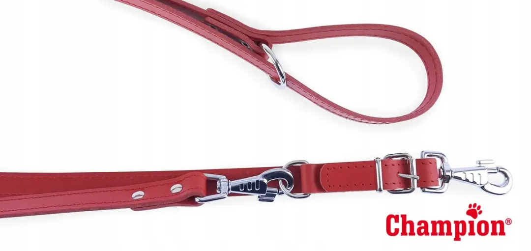 Champion Verstelbare Leren Hondenriem 2.4m x 2.5cm - Rood