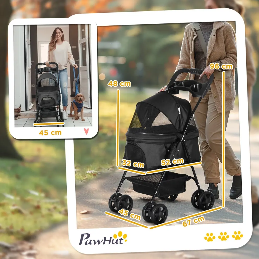 Pawhut Huisdierenkinderwagen - 67x45x96cm - Zwart