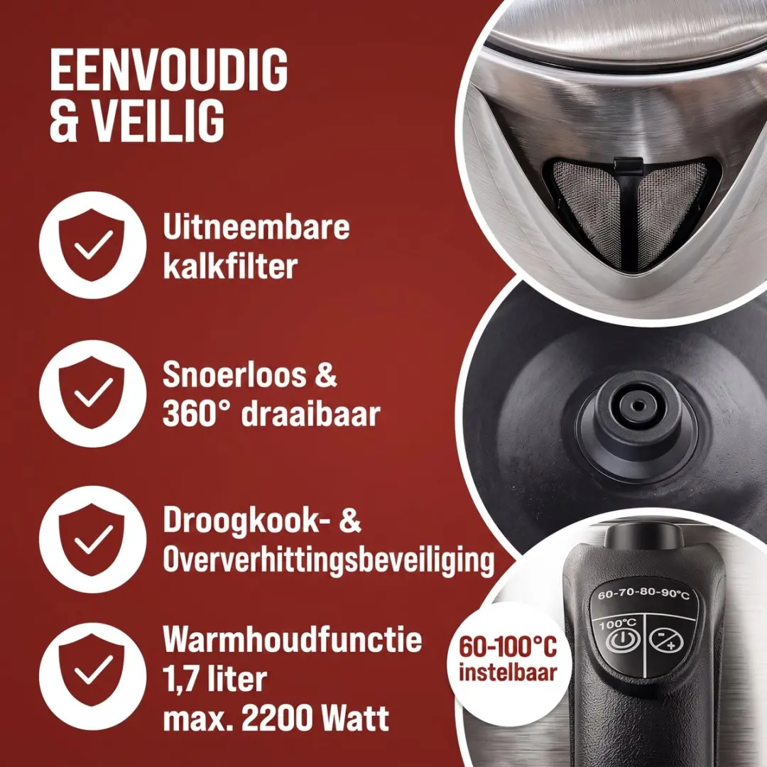 Monzana Cook O' Fino Waterkoker 1,7L - 2200W - Zilver