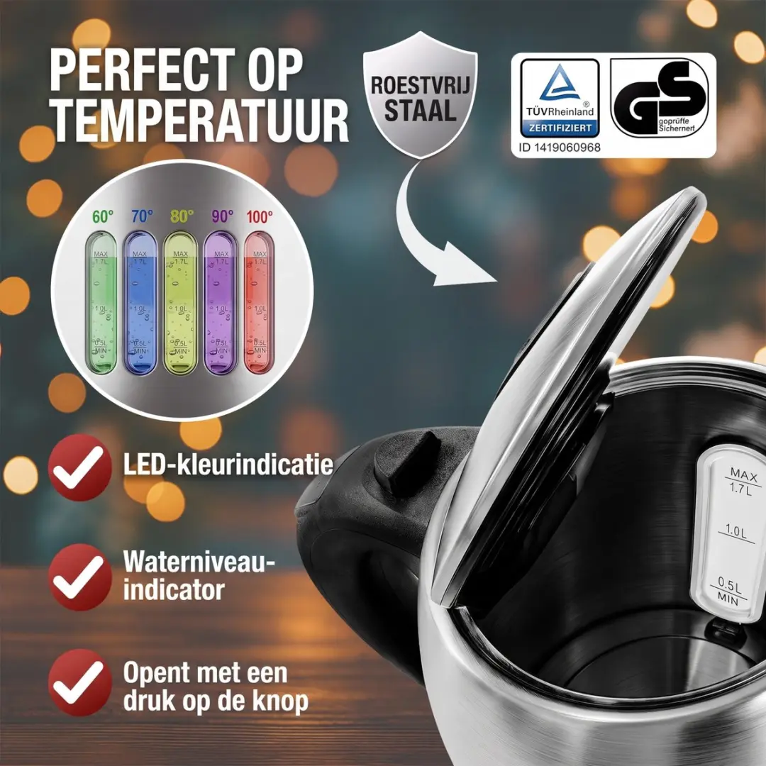 Monzana Cook O' Fino Waterkoker 1,7L - 2200W - Zilver