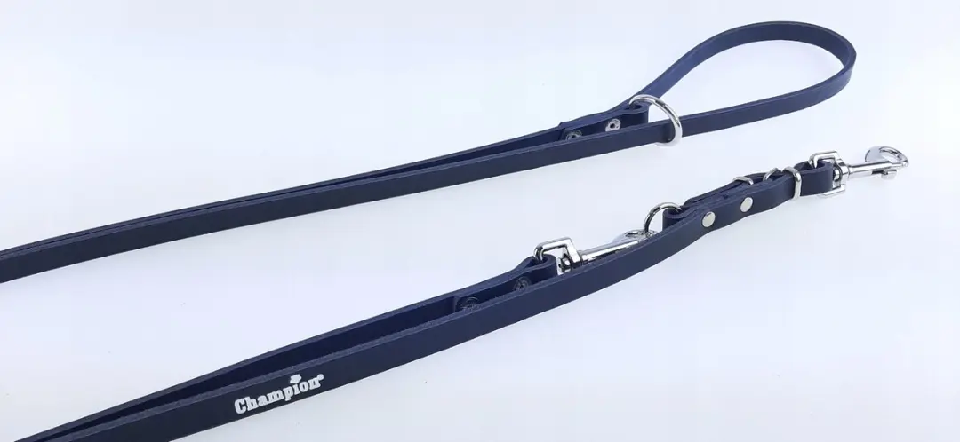 Champion Verstelbaar Leren Hondensnoer 2.4m - Marineblauw