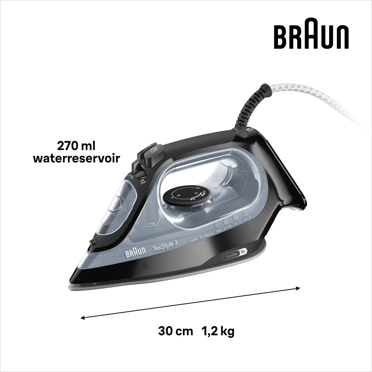 Braun TexStyle 3 SI3055BK Stoomstrijkijzer - 2400W - 270ml