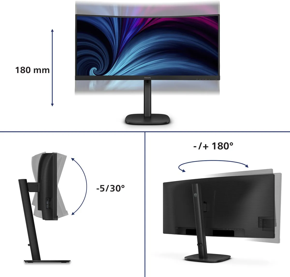 Philips 34B2U3600C Ultrawide USB-C Dock Monitor 34" - 90W - HDR400