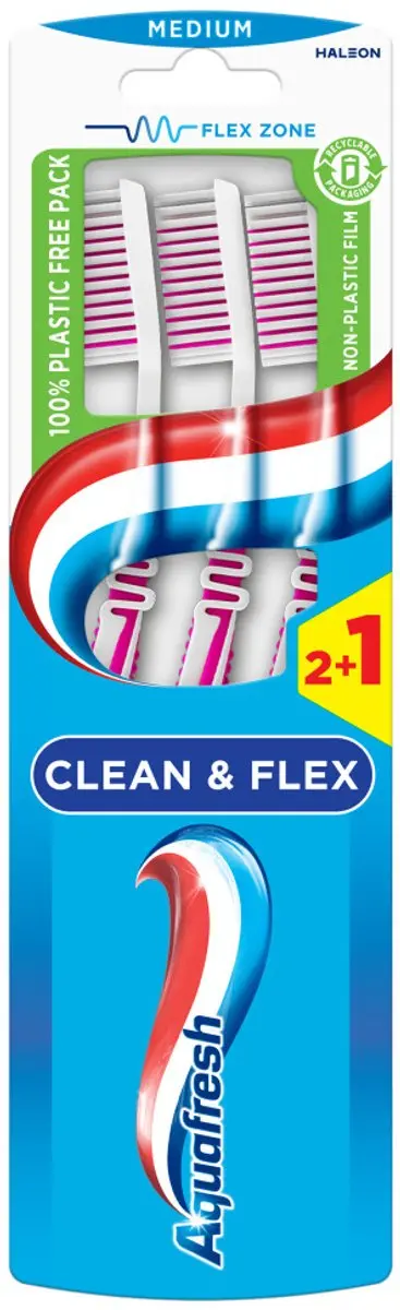 Aquafresh Clean & Flex Tandenborstel - 6 Stuks Roze