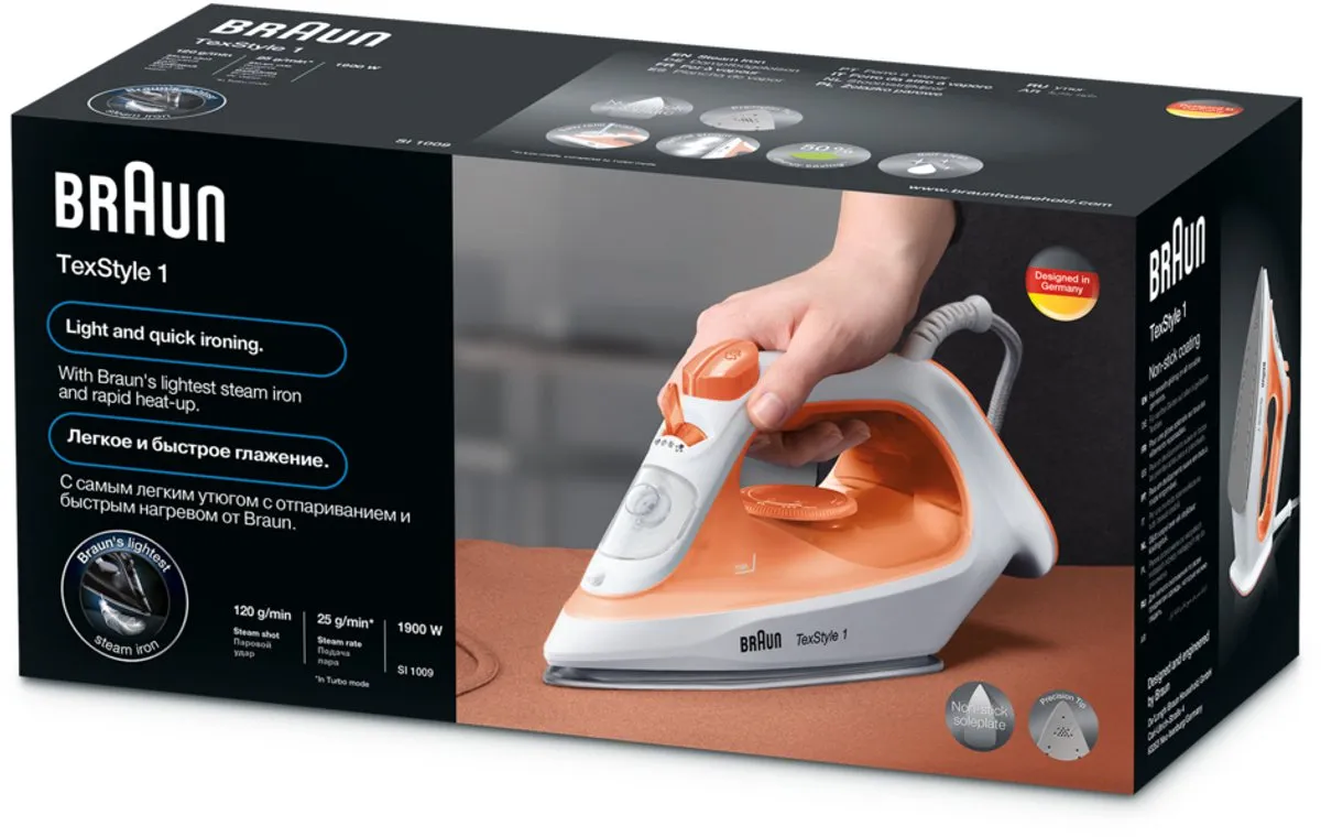 Braun TexStyle 1 SI1009OR Stoomstrijkijzer - 2000W - 220ml - Oranje